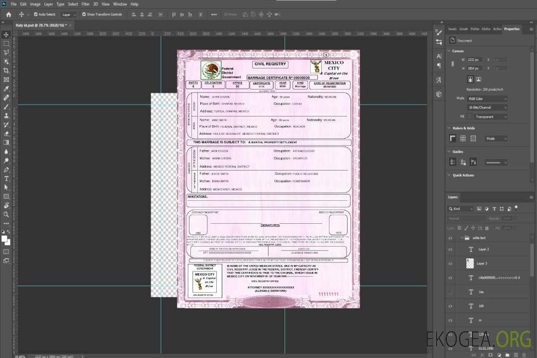 Modèle de certificat de mariage au Mexique au format PSD template